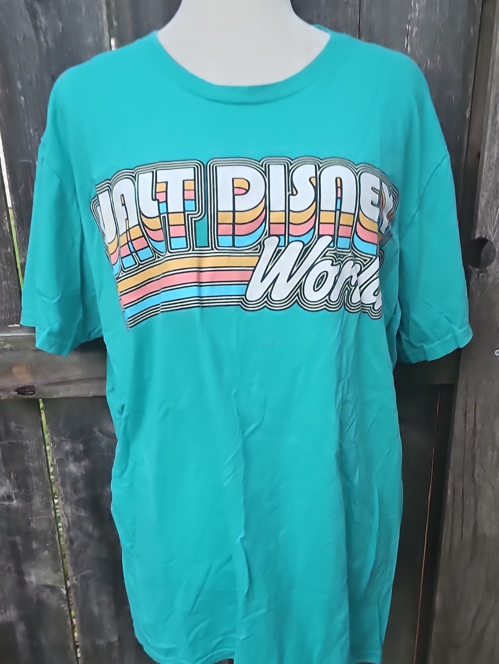 Disney Teal Retro Stripe Logo Short Sleeve Tee